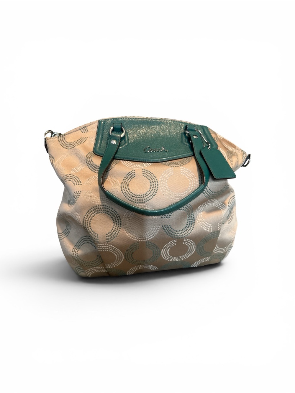 2014 Coach Beige Tote with Green Leather Trim
